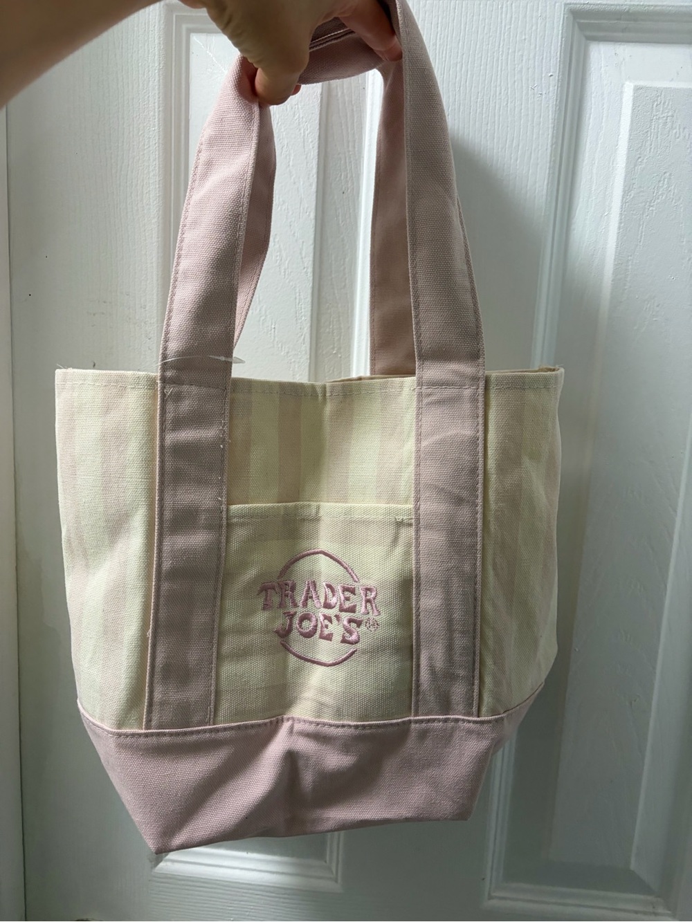 Pink and Cream Stripe Canvas Tote Bag